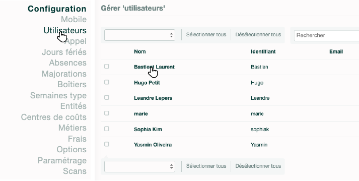 Interface de configuration du profil utilisateur