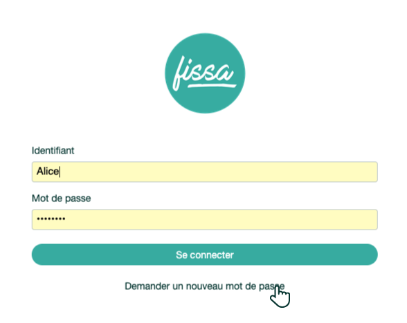 Formulaire de demande de nouveau mot de passe sur l'écran de connexion