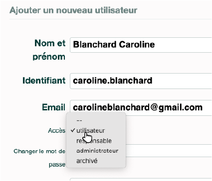 Sélection du niveau d'accès