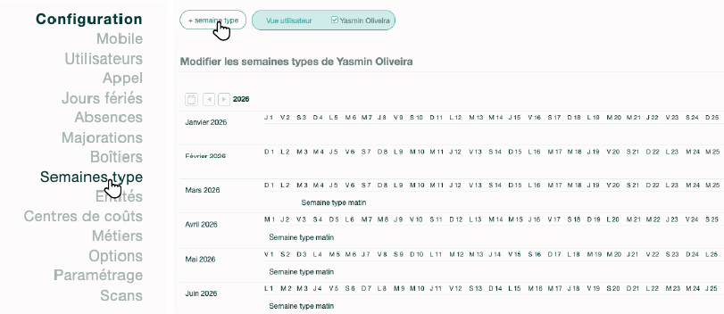 Menu calendrier