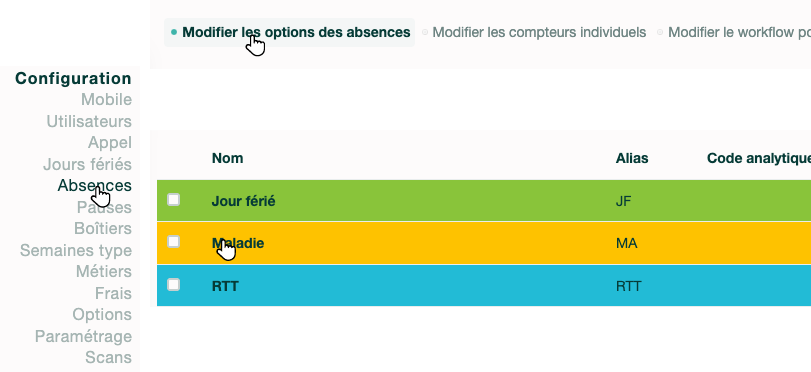 Déterminer l'absence à configurer