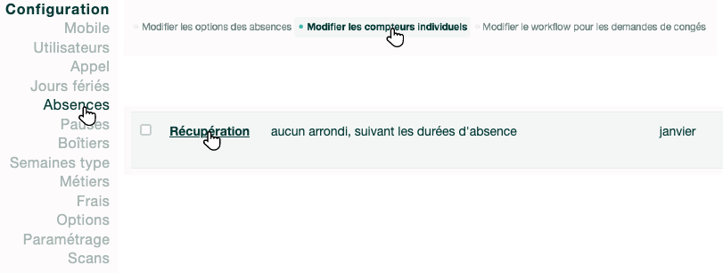 Paramètres du compteur de Récupération