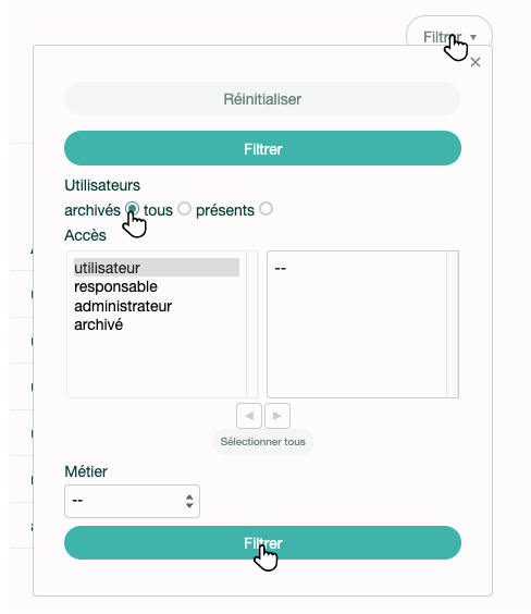Filtrer les utilisateurs archivés
