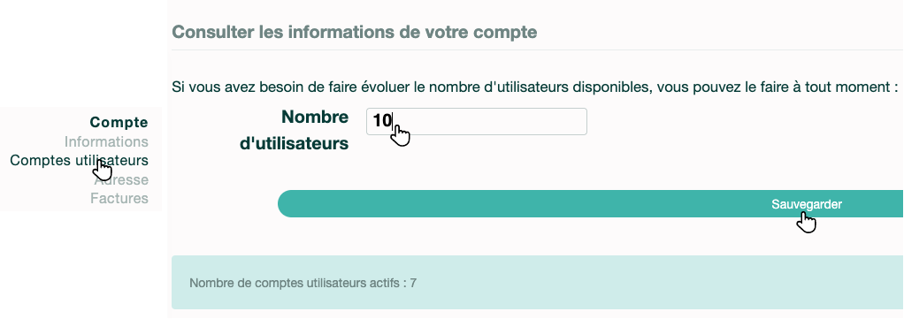 Interface pour augmenter le quota d'utilisateurs
