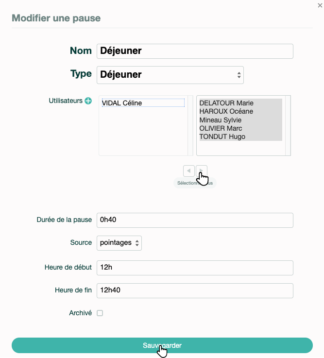 Configurer la pause automatique