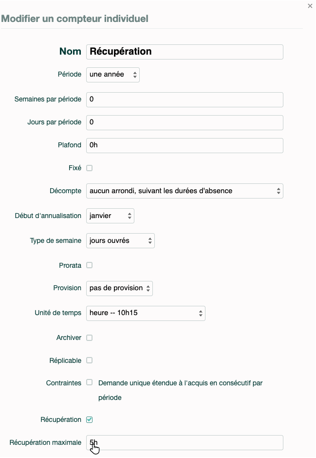 Appliquer un quota de récupération maximal