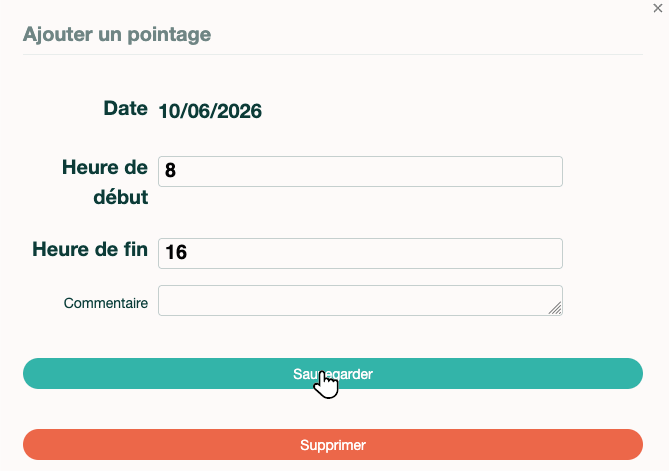 Formulaire de saisie des dates de début et de fin